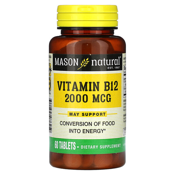 Витамин B12, 2000 мкг, 60 таблеток Mason Natural