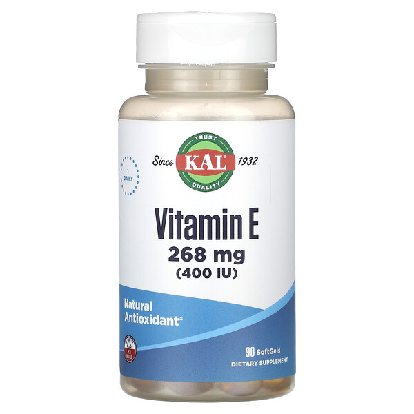 Витамин Е, 268 мг (400 МЕ), 90 мягких желатиновых капсул KAL