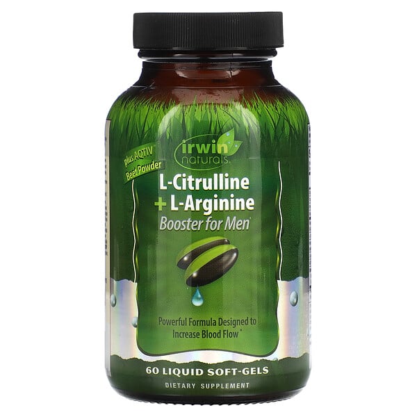 L-цитруллин + L-аргинин, бустер для мужчин, 60 мягких желатиновых капсул с жидкостью Irwin Naturals