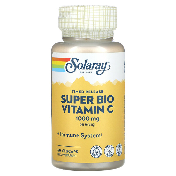 Super Bio витамин С, замедленного высвобождения, 500 мг, 60 растительных капсул Solaray