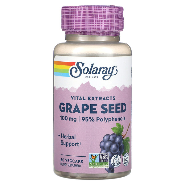 Экстракт семян винограда - 100 мг - 60 растительных капсул - Solaray Solaray
