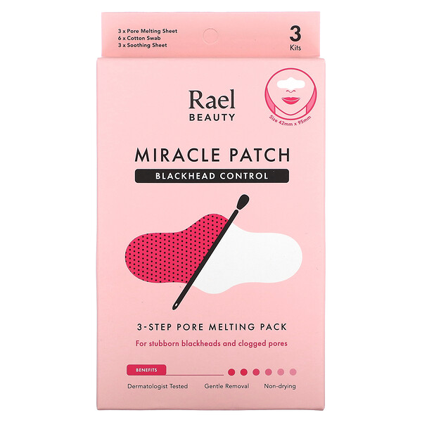 Beauty, Miracle Patch, контроль черных точек, 3-этапный пакет, растворяющий поры, 1 комплект Rael