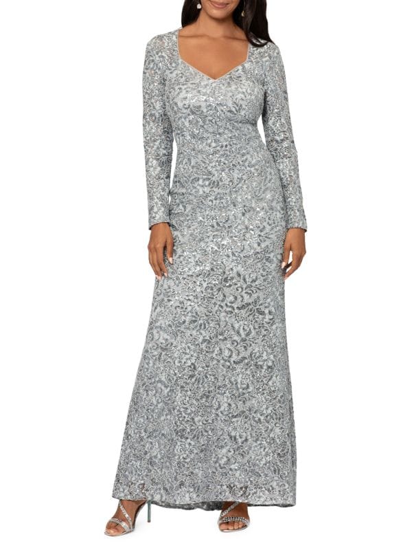 Кружевное платье с пайетками и длинными рукавами XSCAPE