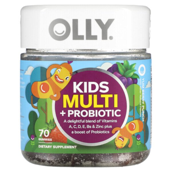 Kids Multi + Probiotic, Yum Berry Punch, 70 Gummies (Жевательные конфеты) OLLY