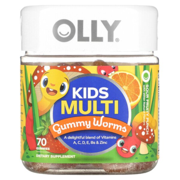 Kids Multi, Мармеладные черви, кисло-фруктовый пунш, 70 жевательных конфет OLLY