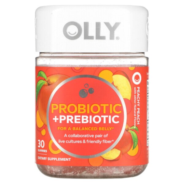 Пробиотик + пребиотик, персиково-персиковый, 30 жевательных конфет OLLY
