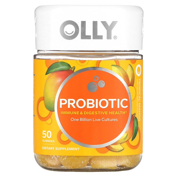 Пробиотик, тропическое манго, 1 миллиард живых культур, 50 жевательных конфет OLLY