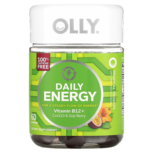 Daily Energy, без кофеина, тропическая страсть, 60 жевательных конфет OLLY