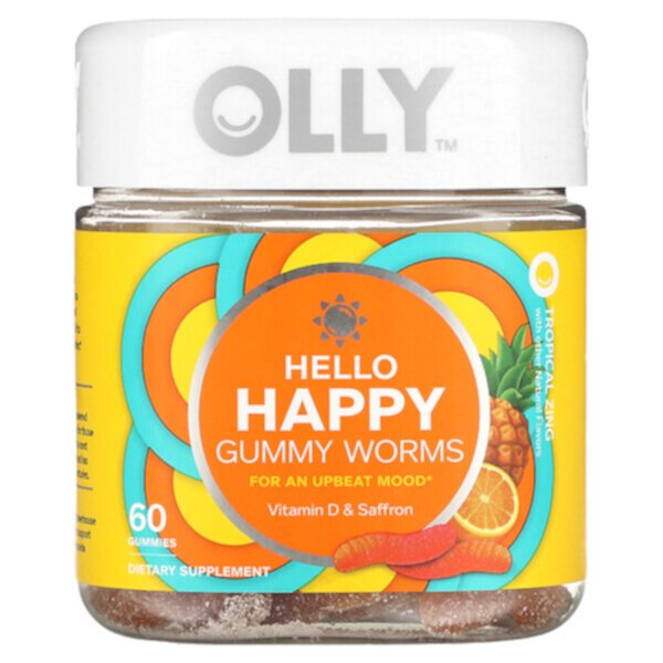 Hello Happy, Мармеладные черви, тропический звон, 60 жевательных конфет OLLY
