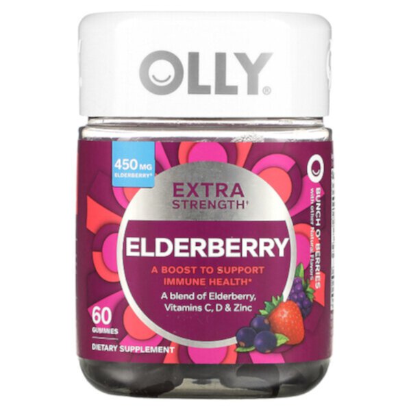 Elderberry, Extra Strength, Bunch O' Berries, 450 mg, 60 Gummies (Жевательные конфеты) (225 mg per Gummy) OLLY