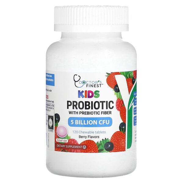 Детский пробиотик с пребиотической клетчаткой, ягоды, 5 миллиардов КОЕ, 120 жевательных таблеток Doctor's Finest