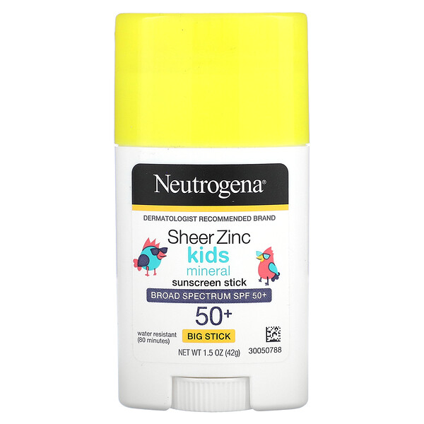 Kids, Sheer Zinc Mineral Sunscreen Stick, Big Stick, SPF 50+, 1.5 oz (42 g) Neutrogena