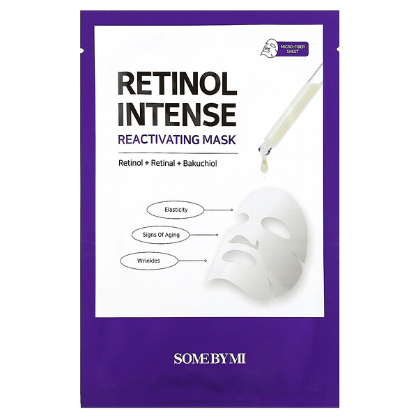 Retinol Intense, Реактивирующая косметическая маска, 1 тканевая маска, 0,77 унции (22 г) SOME BY MI