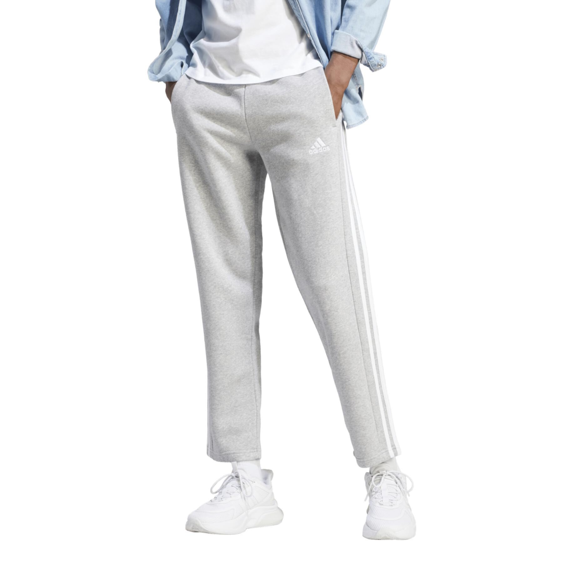 Флисовые брюки с 3 полосками Essentials с открытым краем Adidas