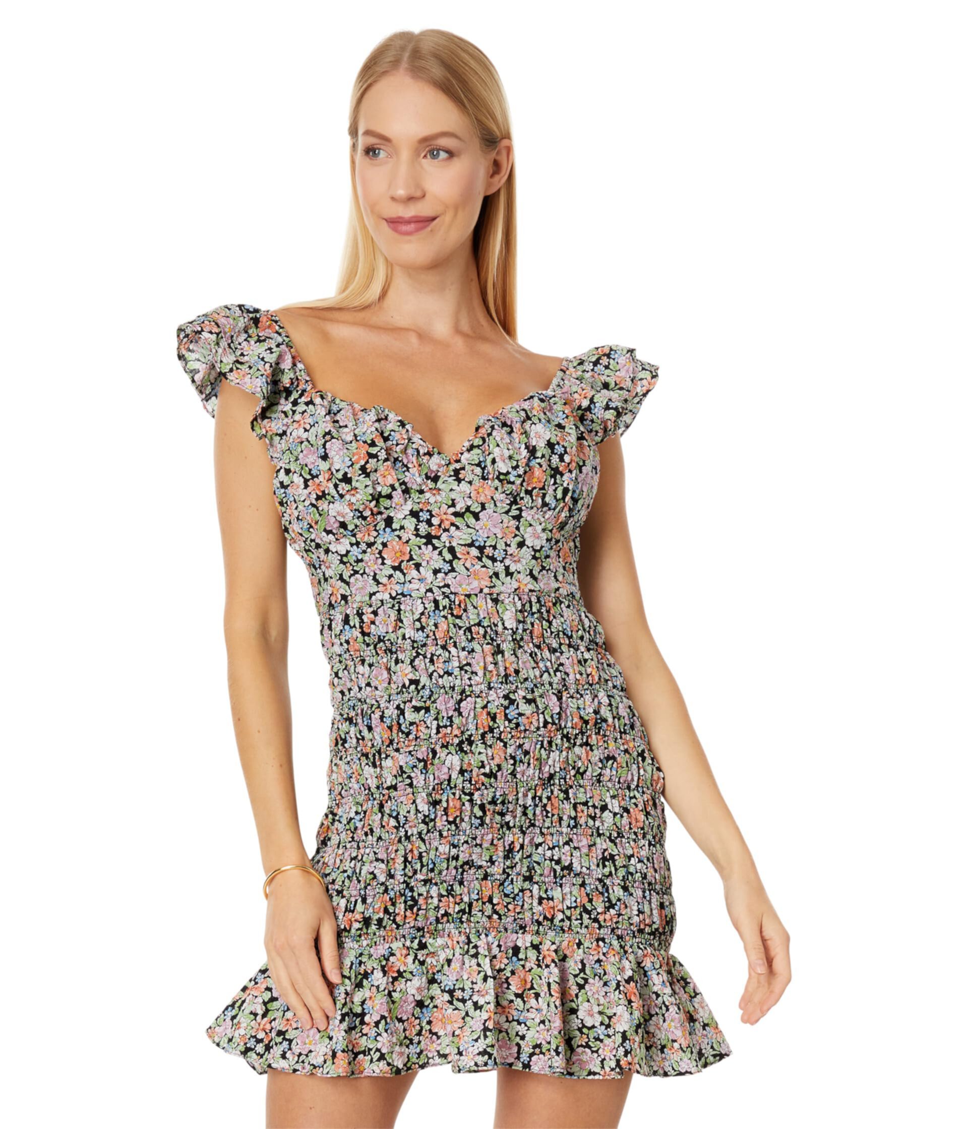 Мини-платье со сборками с цветочным принтом English Factory
