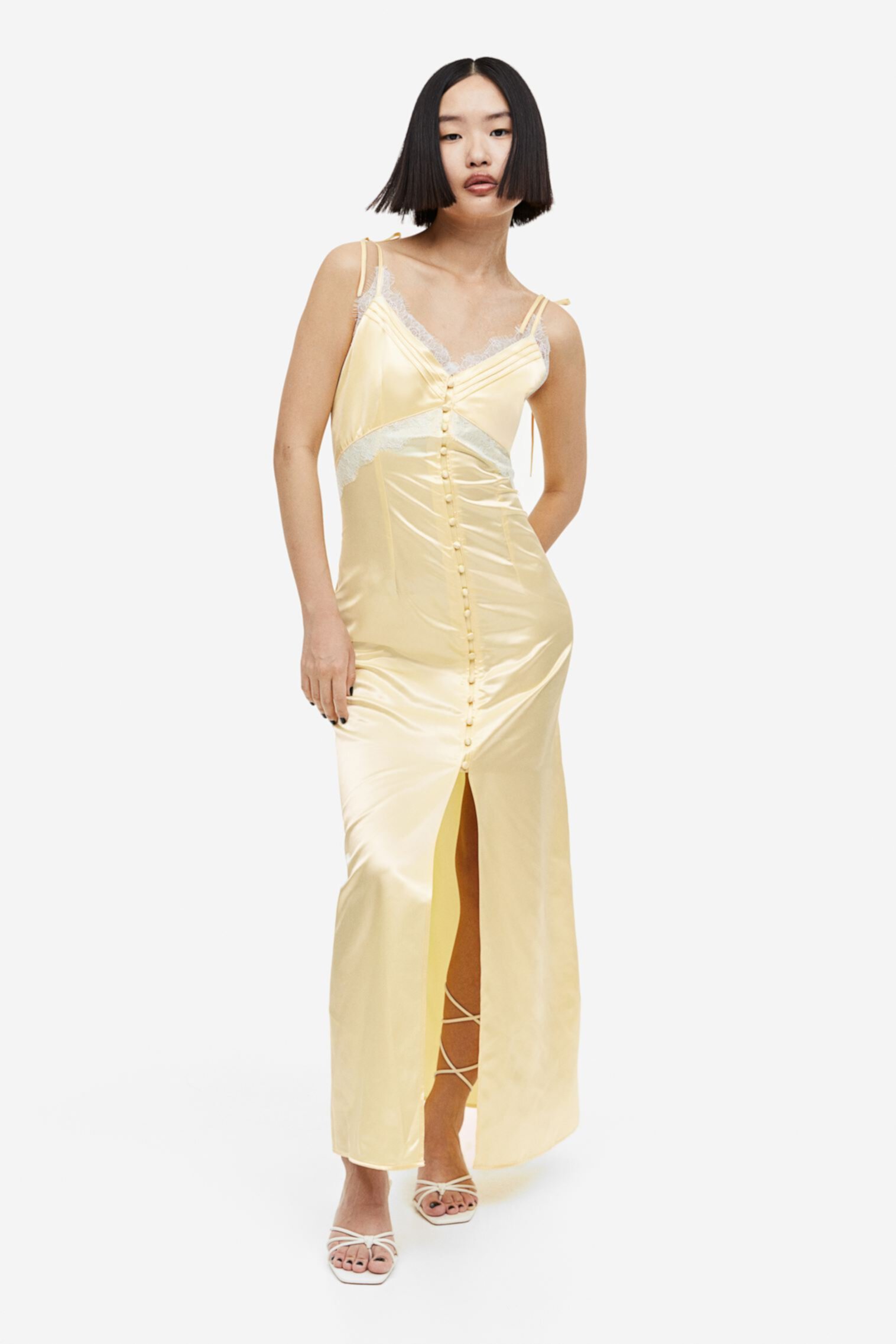 Атласное платье-комбинация с кружевной отделкой H&M
