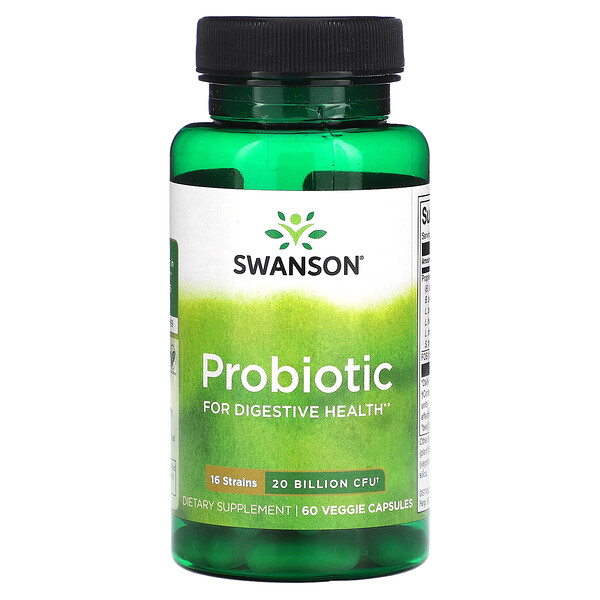 Пробиотик, 20 миллиардов КОЕ, 60 растительных капсул - Swanson Swanson