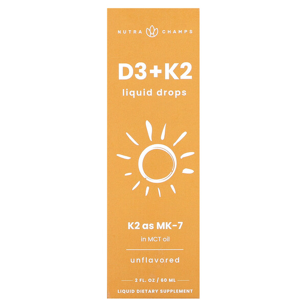D3 + K2 Жидкие капли, Без вкуса - 60 мл - NutraChamps NutraChamps