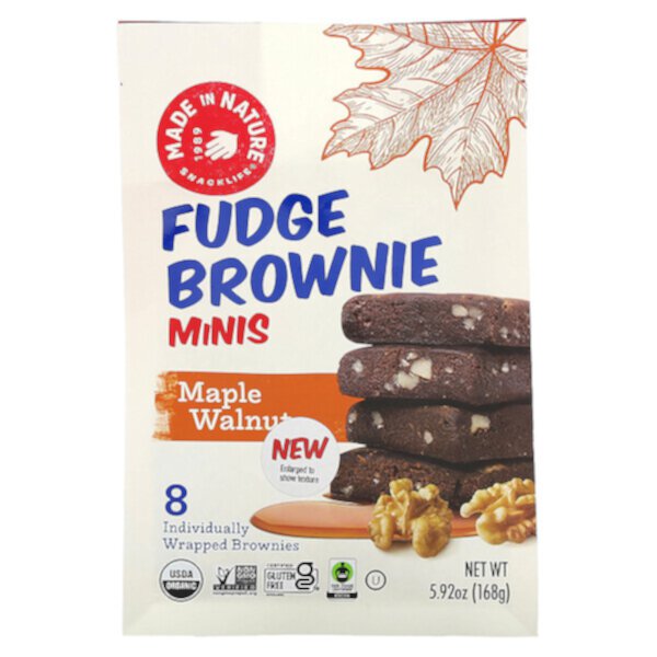 Fundge Brownie Minis, Кленовый орех, 8 пирожных, 5,92 унции (168 г) Made in Nature