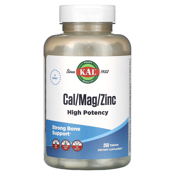 Cal/Mag/Zinc, Высокая мощность - 250 таблеток - KAL KAL
