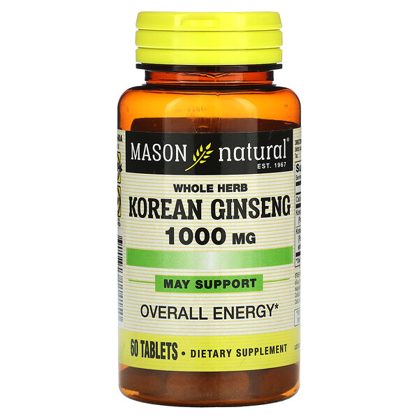 Цельнотравный корейский женьшень, 1000 мг, 60 таблеток Mason Natural