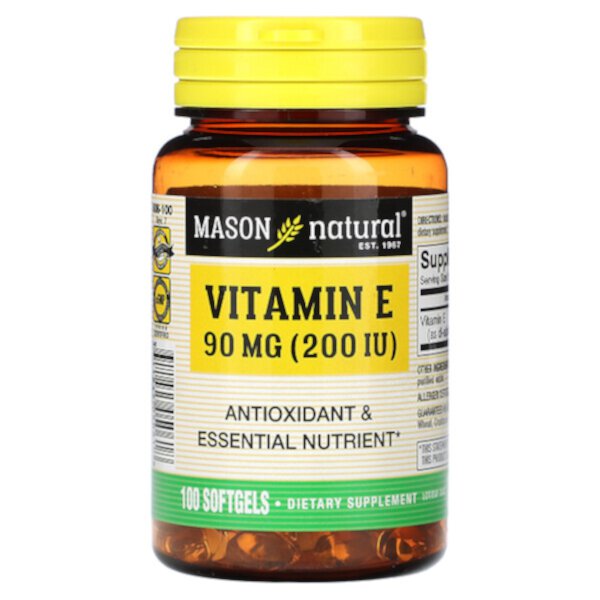 Витамин Е - 90 мг (200 МЕ) - 100 мягких капсул - Mason Natural Mason Natural