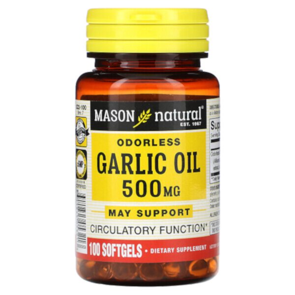 Odorless Garlic Oil, 500 mg , 100 Softgels (Мягкие капсулы) Mason Natural