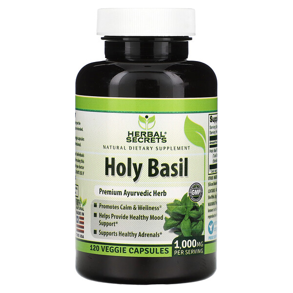 Базилик священный, 500 мг, 120 растительных капсул Herbal Secrets