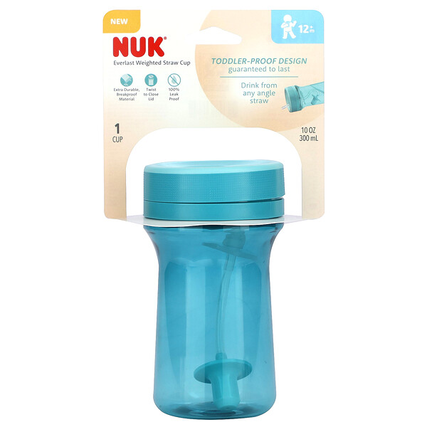 Everlast Weighted Straw Cup, 12+ Months, Teal, 10 oz (300 ml) NUK