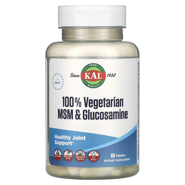 100% вегетарианский МСМ и глюкозамин, 60 таблеток KAL