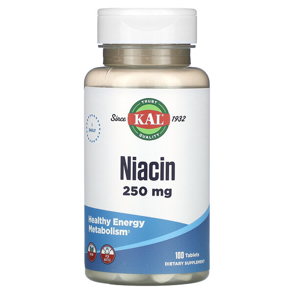 Ниацин, 250 мг, 100 таблеток KAL