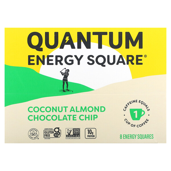 Шоколадные чипсы с кокосом и миндалем, 8 квадратов, по 1,69 унции (48 г) каждый QUANTUM ENERGY SQUARE