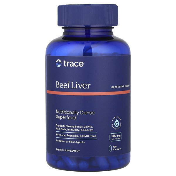 Beef Liver, 3,000 mg, 180 Capsules (Капсулы) (500 mg per Capsule) Trace Minerals Research