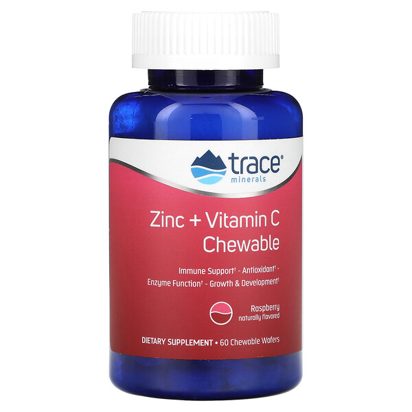 Zinc + Vitamin C Chewable, Raspberry, 60 Chewable Wafers (Жевательные вафли) Trace