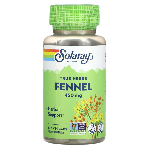 True Herbs, Фенхель, 450 мг, 100 растительных капсул Solaray