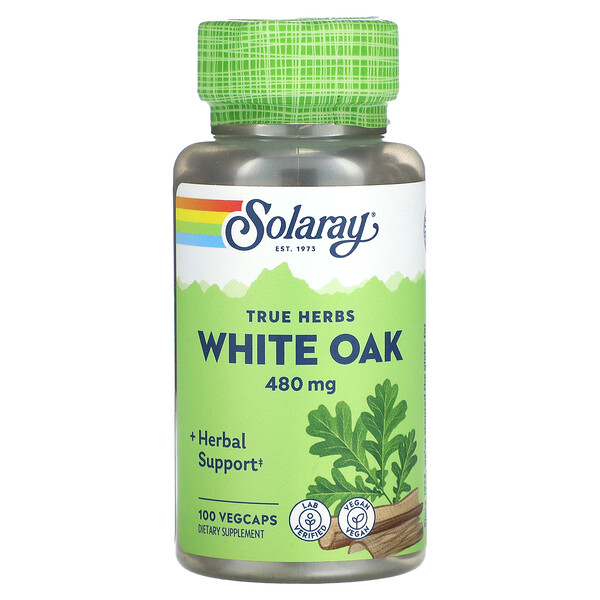 True Herbs, Белый дуб, 480 мг, 100 растительных капсул Solaray