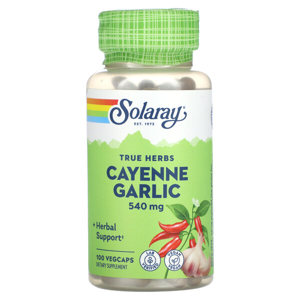 True Herbs, Кайенский чеснок, 540 мг, 100 растительных капсул Solaray