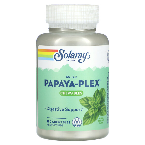 Super Papaya-Plex, Натуральная свежая мята, 180 жевательных таблеток Solaray