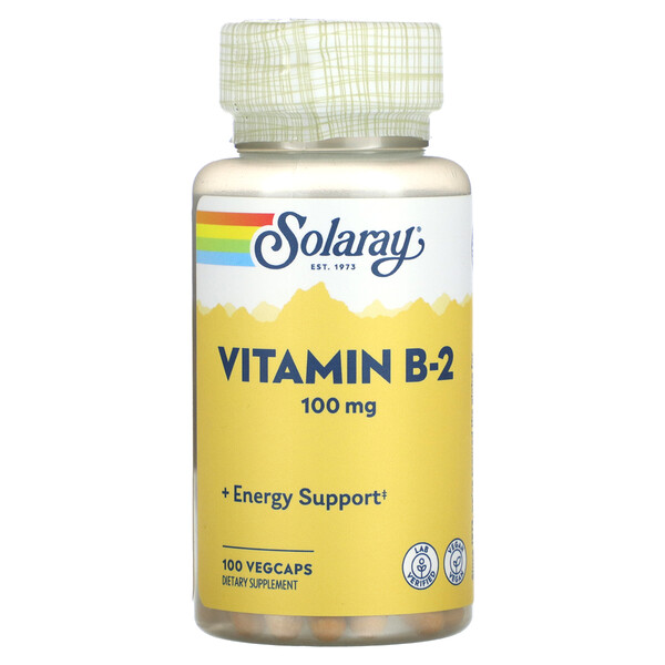 Витамин B-2, 100 мг, 100 ОВОЩНЫХ КАПШЕК Solaray