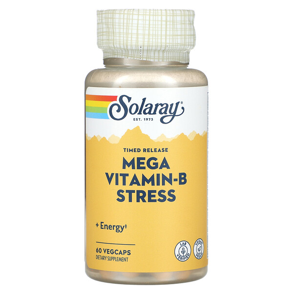 Timed Release, Мегавитамин B, стресс, 60 растительных капсул Solaray