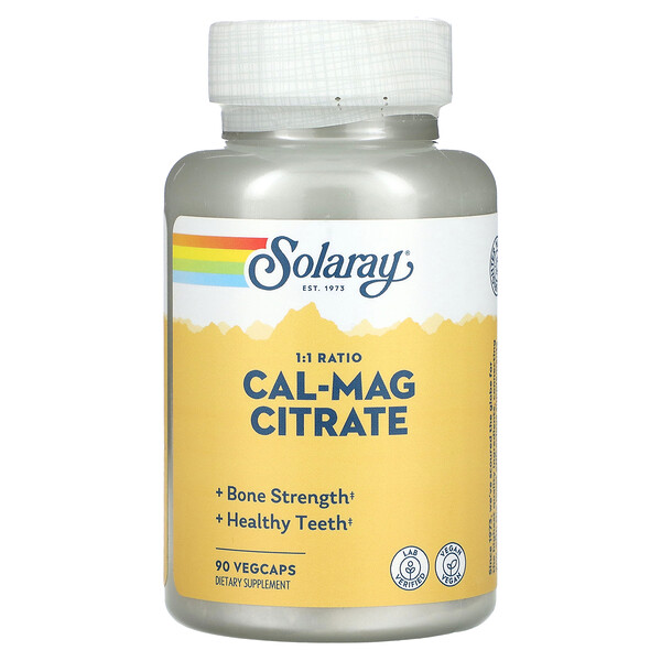 Cal-Mag цитрат, соотношение 1:1, 90 растительных капсул Solaray