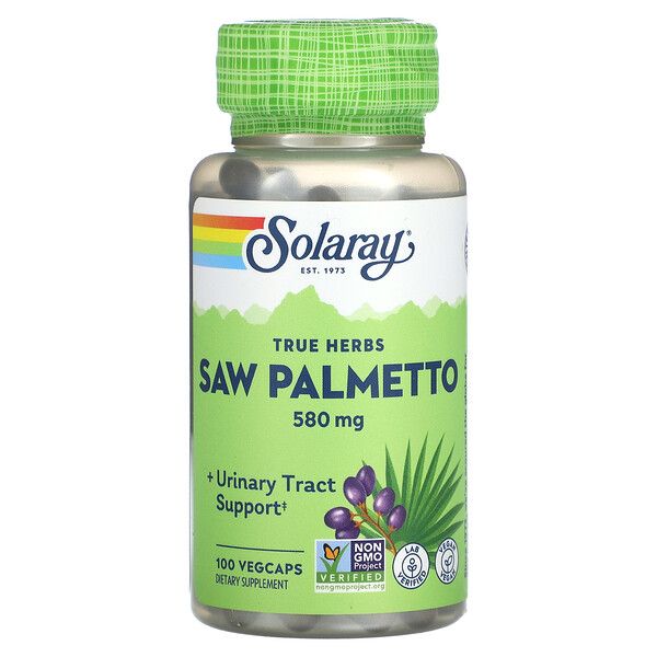 True Herbs, Пальметто, 580 мг, 100 растительных капсул Solaray
