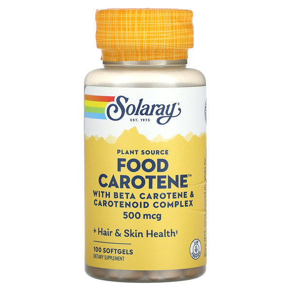 Plant Source, Пищевой каротин с комплексом бета-каротина и каротиноидов, 500 мкг, 100 мягких таблеток Solaray