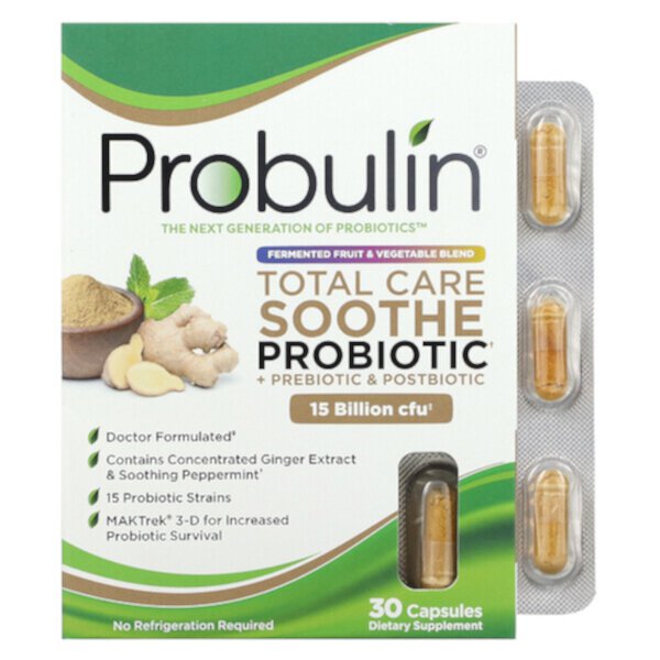 Total Care Soothe Пробиотик + Пребиотик и Постбиотик, 15 миллиардов КОЕ, 30 капсул Probulin