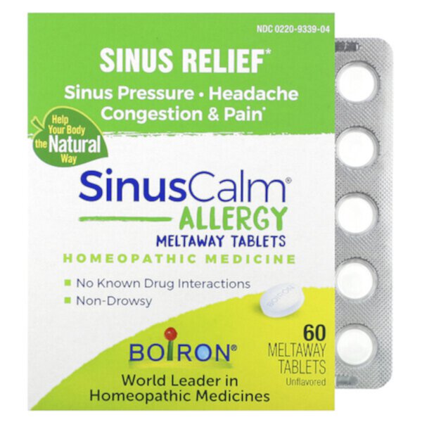 SinusCalm Allergy, Помощь при пазухах, без вкуса, 60 таблеток Meltaway Boiron