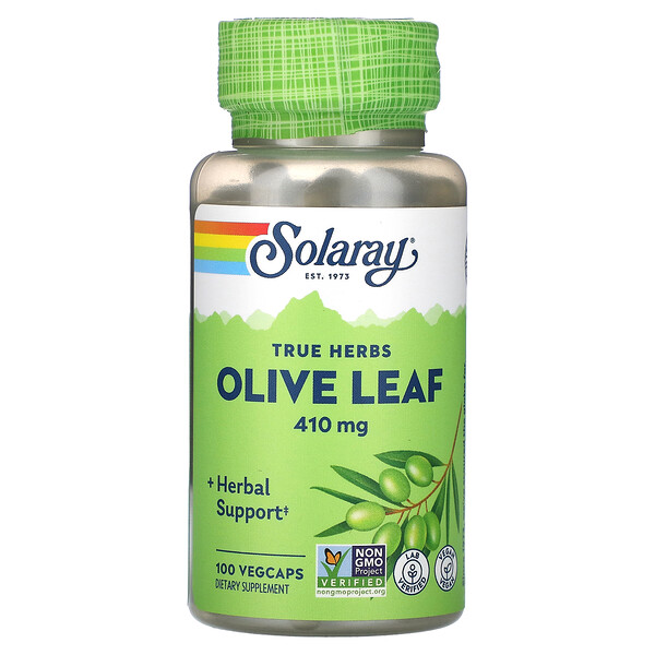 True Herbs, Листья оливы, 410 мг, 100 растительных капсул Solaray