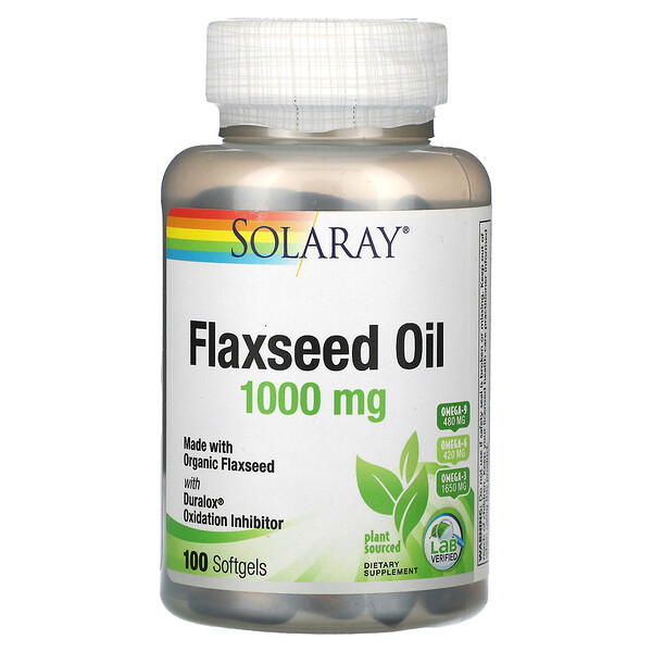 Льняное масло, 333 мг, 100 мягких таблеток Solaray
