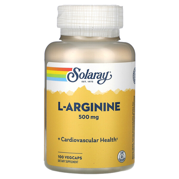 L-аргинин, 500 мг, 100 растительных капсул Solaray