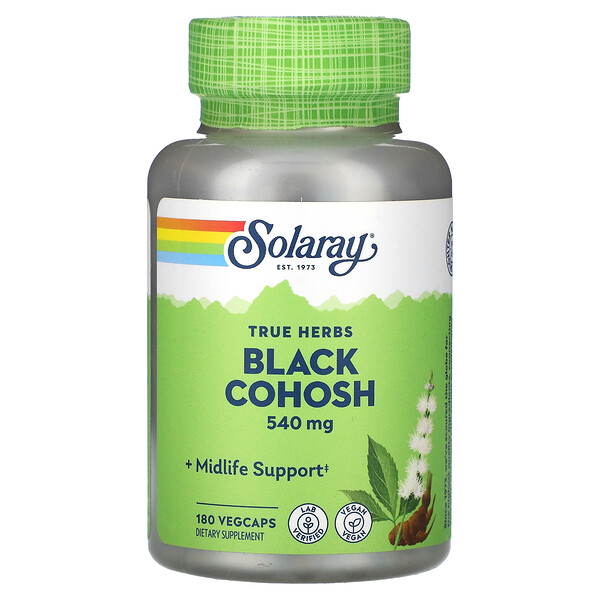 True Herbs, Клопогон черный, 540 мг, 180 растительных капсул Solaray