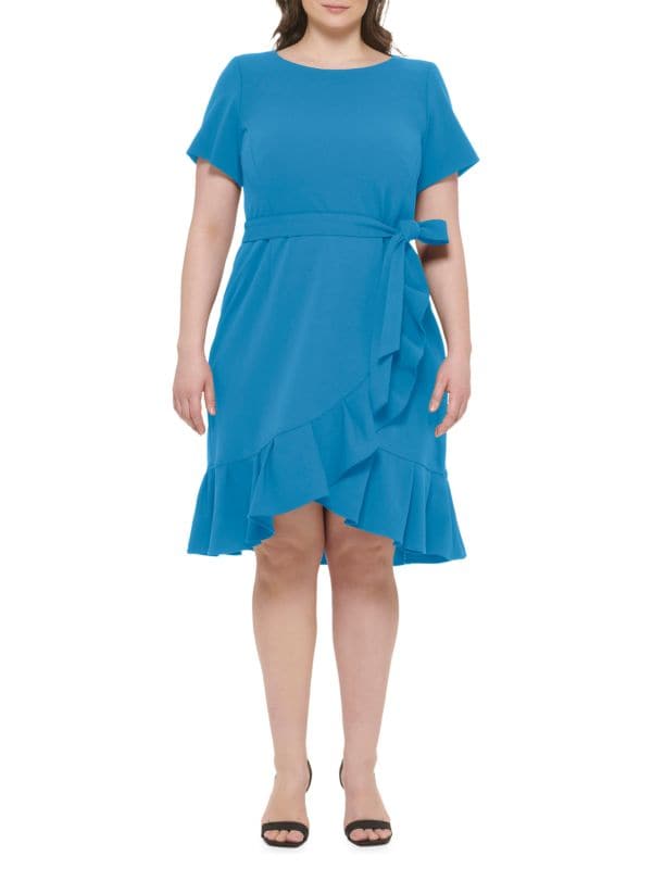 Плюс Платье из крепа с аквалангом и тюльпаном с поясом Calvin Klein